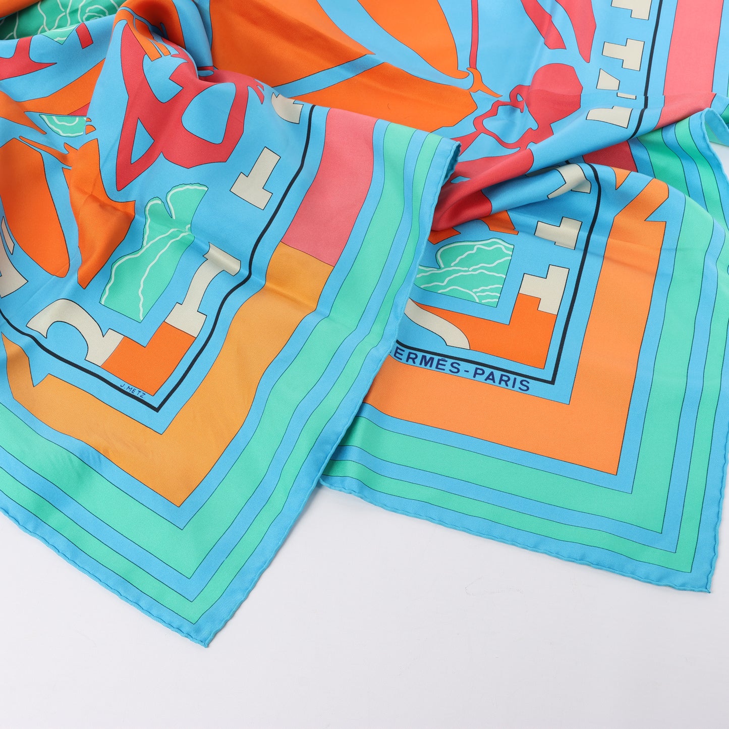 Hermès Carré 90 "Puzzle" 100% Silk Scarf in Blue