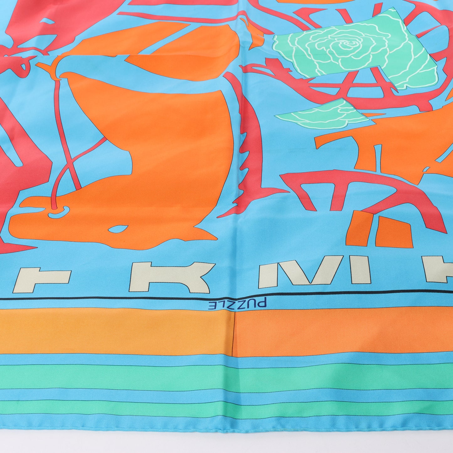 Hermès Carré 90 "Puzzle" 100% Silk Scarf in Blue