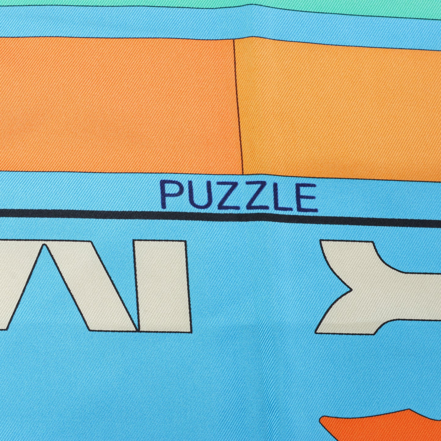 Hermès Carré 90 "Puzzle" 100% Silk Scarf in Blue