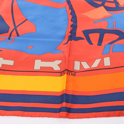 Hermès Carré 90 "Puzzle" 100% Silk Scarf in Orange