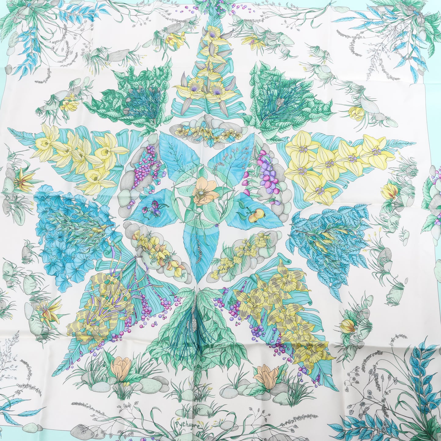 Hermès Carré 90 "Pythagore" 100% Silk Scarf in Green