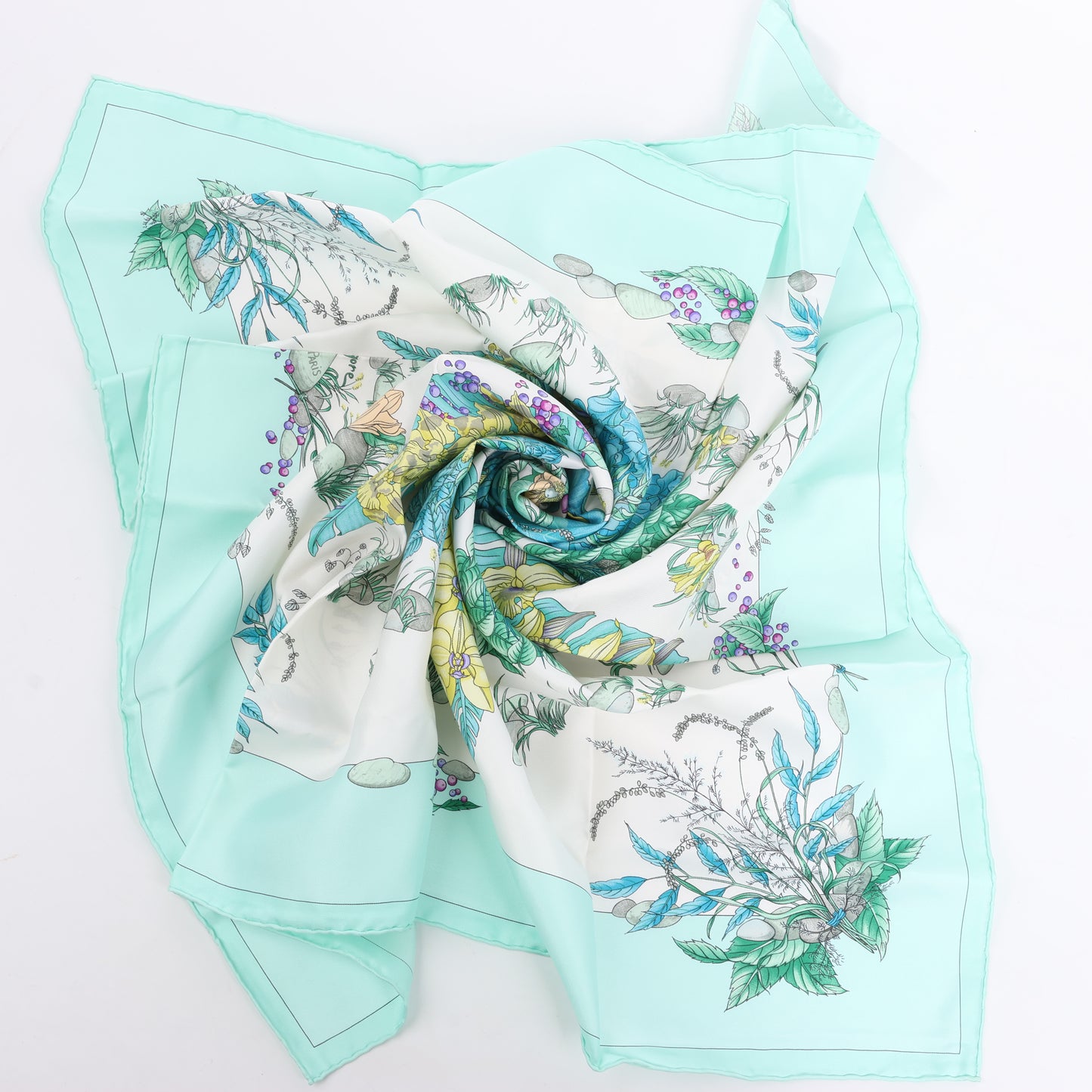 Hermès Carré 90 "Pythagore" 100% Silk Scarf in Green