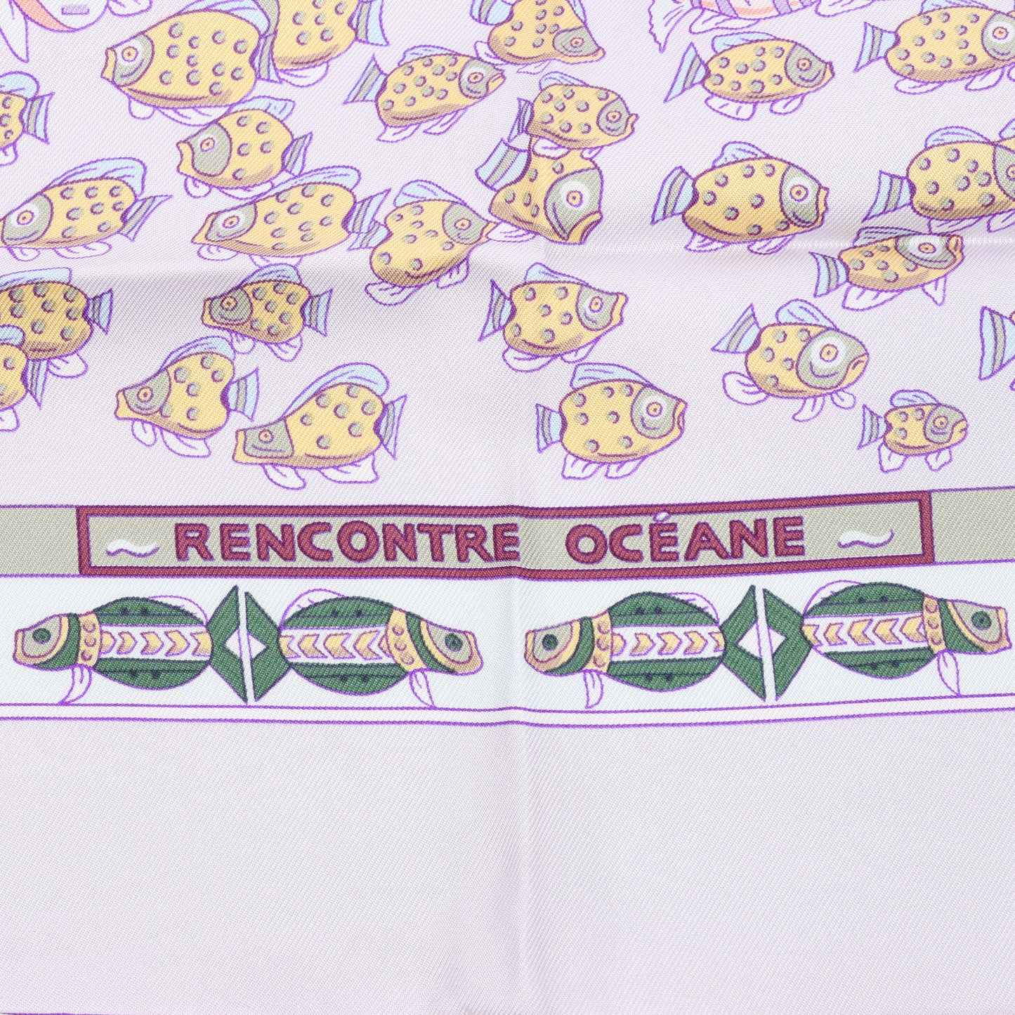 Hermès Carré 90 „RENCONTRE OCEANE“ Seidentaschentuch in Lila