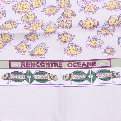 Hermès Carré 90 „RENCONTRE OCEANE“ Seidentaschentuch in Lila