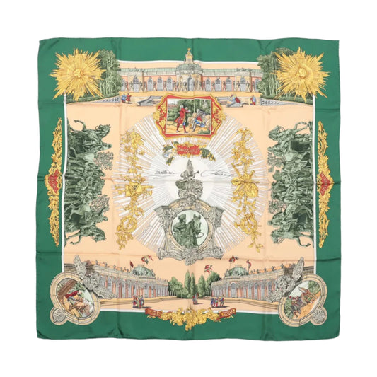 Carré Hermès Carré 90 "SANSSOUCY" 100 % soie vert