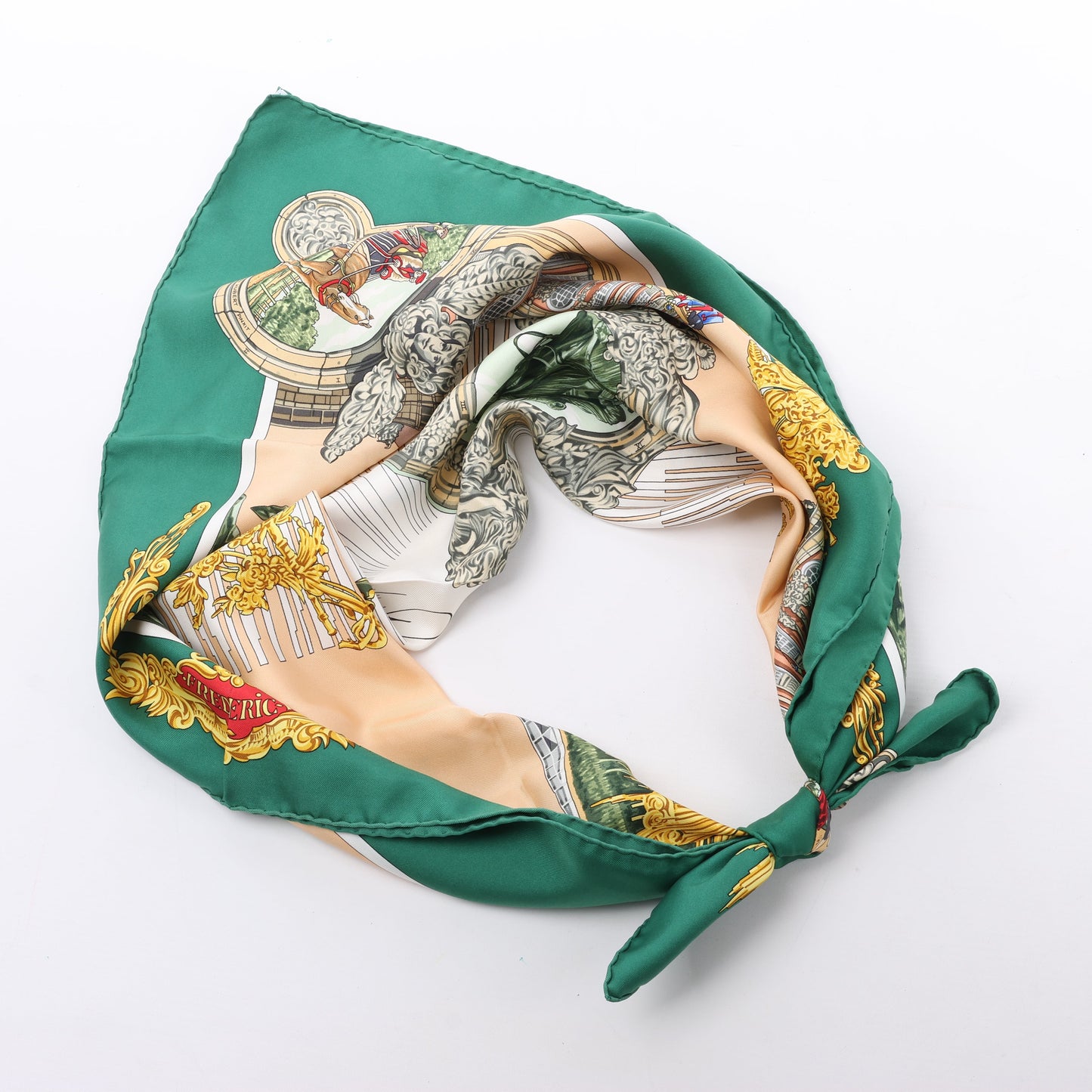 Hermès Carré 90 "SANSSOUCY" 100% Silk Scarf in Green