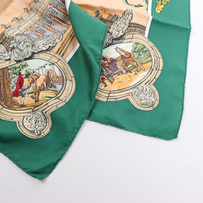 Hermès Carré 90 "SANSSOUCY" 100% Silk Scarf in Green