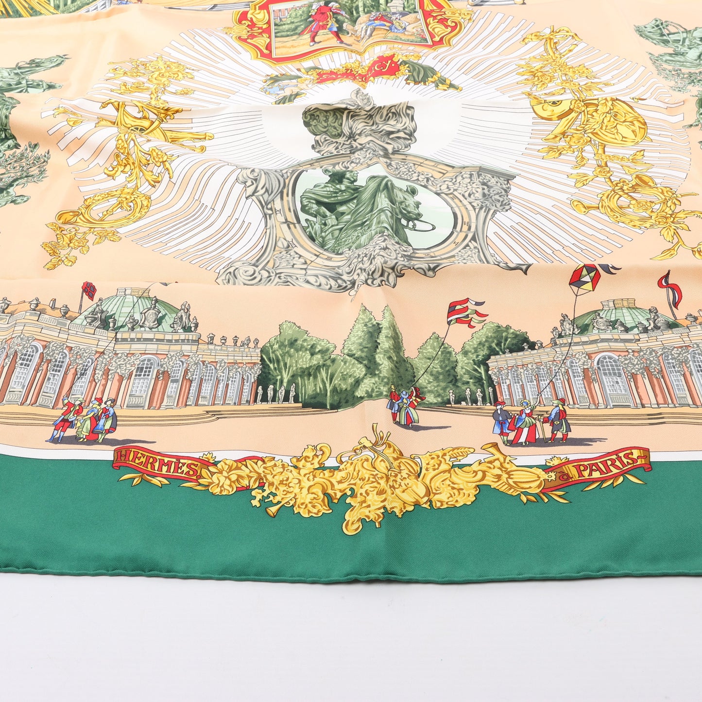 Hermès Carré 90 "SANSSOUCY" 100% Silk Scarf in Green