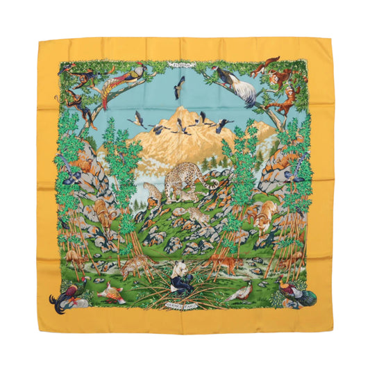 Hermès Carré  90 "SICHUAN " 100% Silk Scarf in Yellow