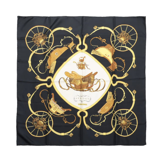 Carré Hermès Carré 90 « PRINTEMPS » 100 % soie noir