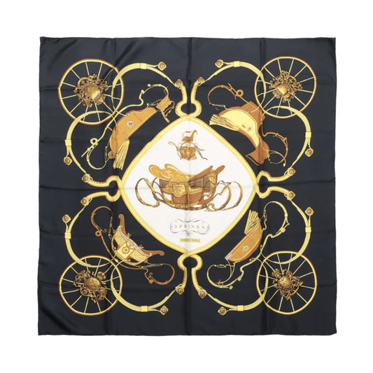 Hermès Carré 90 "SPRINGS" 100% Silk Scarf in Black