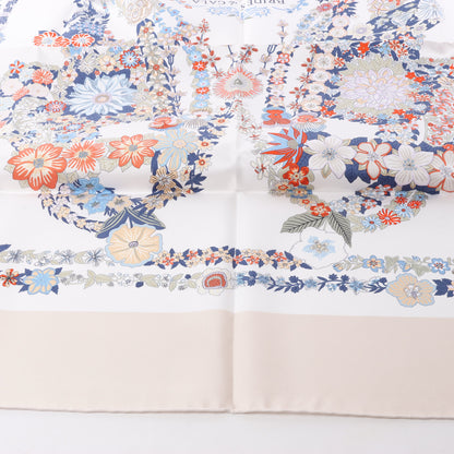 Hermès Carré 90 "RIDES DE GALA EN FLEURS" 100% Silk Scarf in Beige
