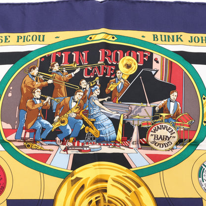 Hermès Carré 90 „THE ORIGINAL NEW ORLEANS CREOLE JAZZ 1923“ Schal aus 100 % Seide in Marineblau