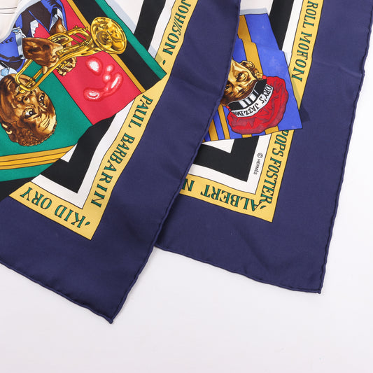 Hermès Carré 90 „THE ORIGINAL NEW ORLEANS CREOLE JAZZ 1923“ Schal aus 100 % Seide in Marineblau