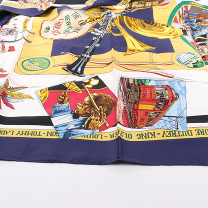 Hermès Carré 90 „THE ORIGINAL NEW ORLEANS CREOLE JAZZ 1923“ Schal aus 100 % Seide in Marineblau