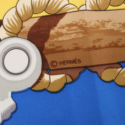 Hermès Carré 90 "Tribord" 100% Silk Scarf in Yellow and Blue