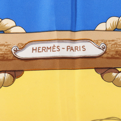 Hermès Carré 90 "Tribord" 100% Silk Scarf in Yellow and Blue