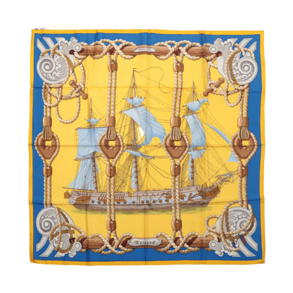 Hermès Carré 90 "Tribord" 100% Silk Scarf in Yellow and Blue