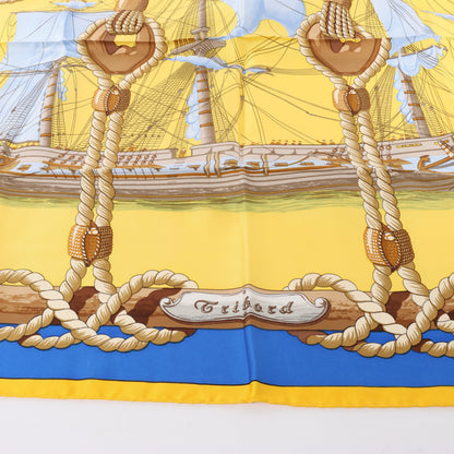 Hermès Carré 90 "Tribord" 100% Silk Scarf in Yellow and Blue