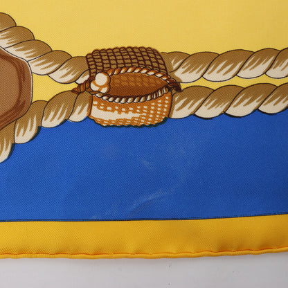 Hermès Carré 90 "Tribord" 100% Silk Scarf in Yellow and Blue