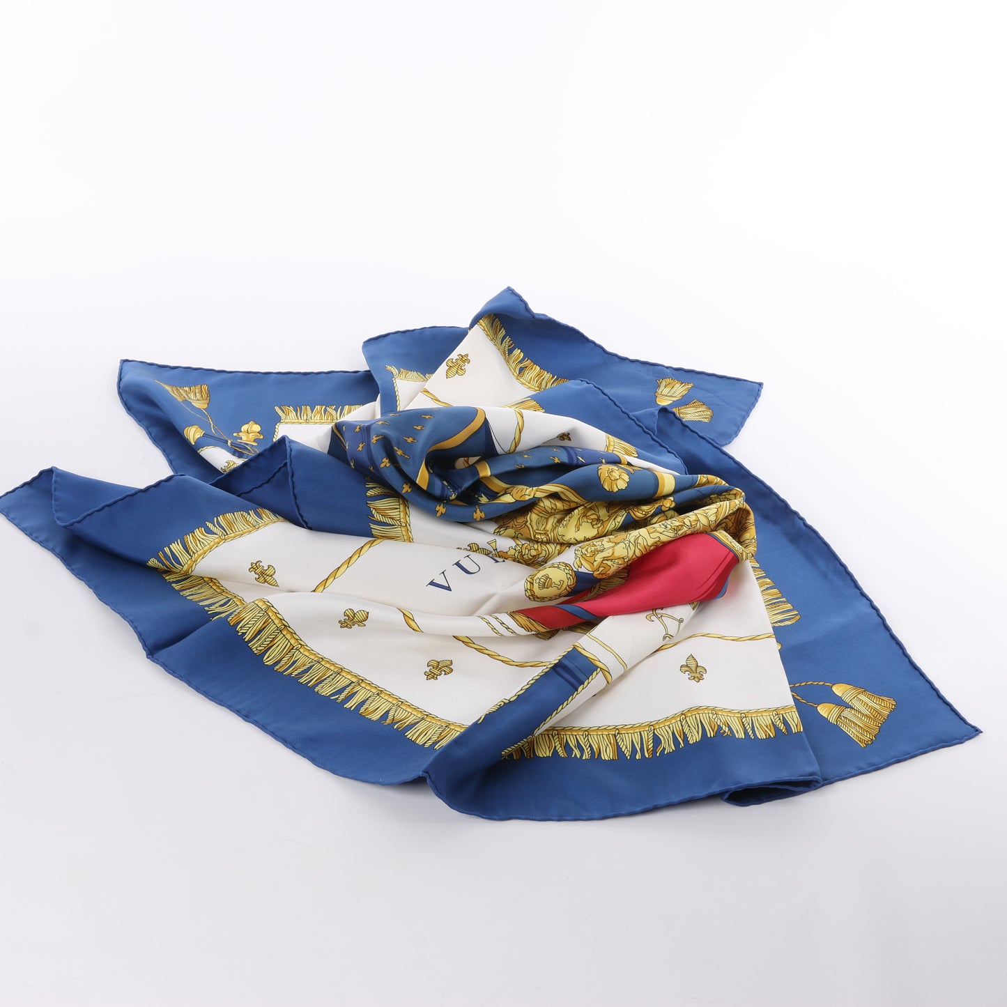 Hermès Carré 90 "Vue du Carrosse de la Galère La Réale" Mouchoir en soie bleu marine