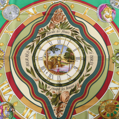 Hermès Carré 90 "La Ronde Des Heures" 100% Silk Scarf in Green