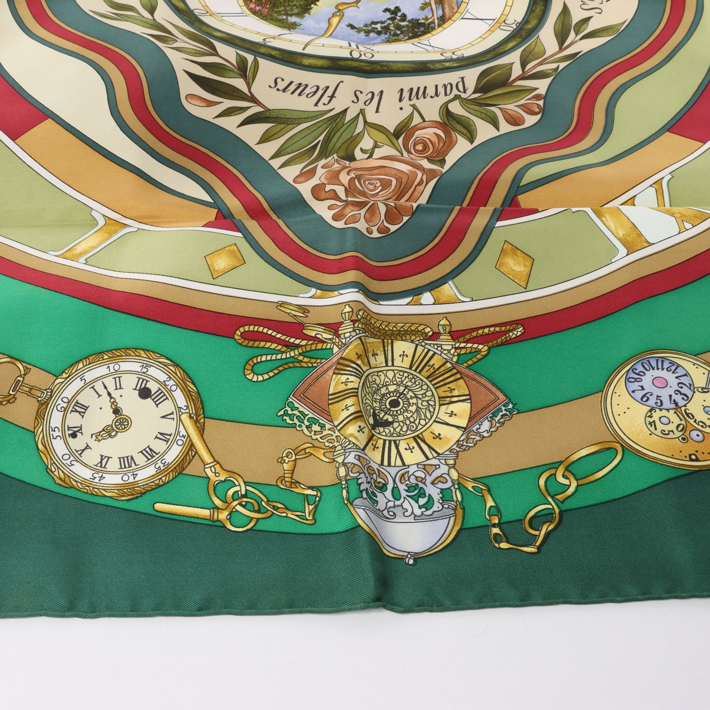 Hermès Carré 90 "La Ronde Des Heures" 100% Silk Scarf in Green