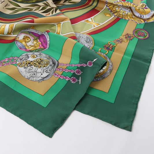 Hermès Carré 90 "La Ronde Des Heures" 100% Silk Scarf in Green