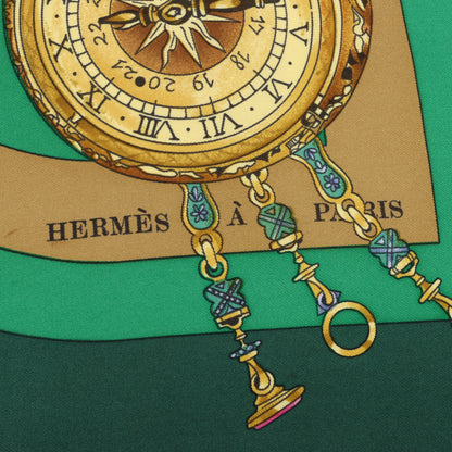 Hermès Carré 90 "La Ronde Des Heures" 100% Silk Scarf in Green