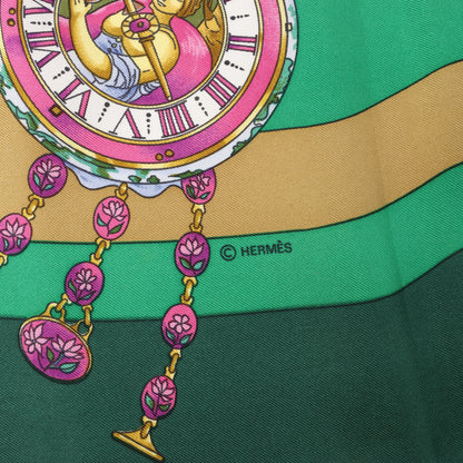 Hermès Carré 90 "La Ronde Des Heures" 100% Silk Scarf in Green