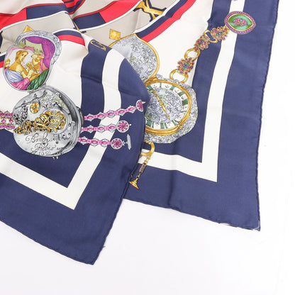 Hermès Carré 90 „Parmi les Fleurs je Compte les Heures“ Seidentaschentuch in Marineblau