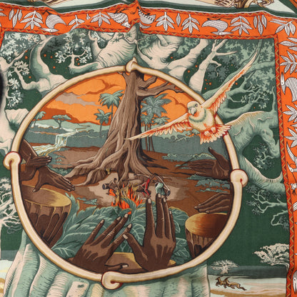 Hermès Carré Geant "Au Son du Tam" Cashmere and Silk Scarf in Orange