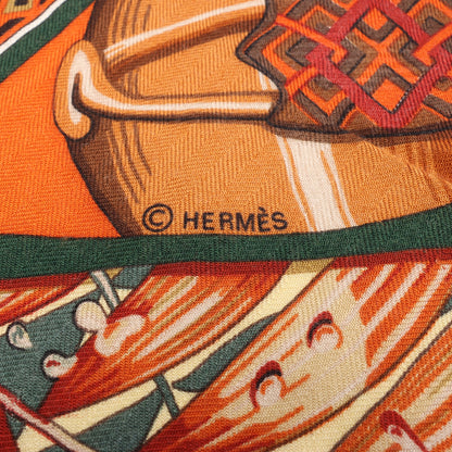 Hermès Carré Geant "Au Son du Tam" Cashmere and Silk Scarf in Orange