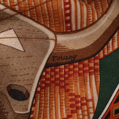 Hermès Carré Geant "Au Son du Tam" Cashmere and Silk Scarf in Orange
