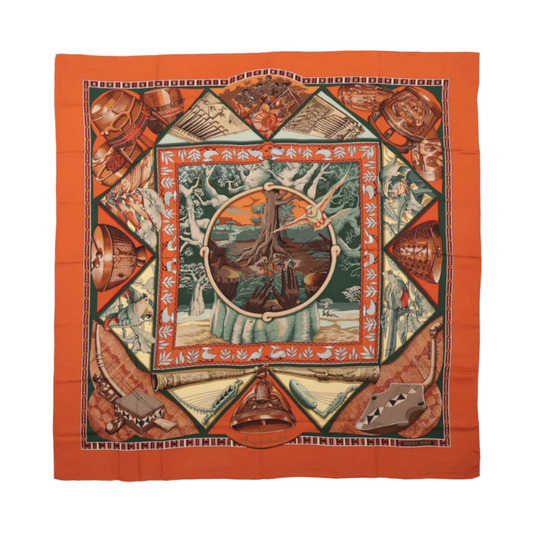 Hermès Carré Geant "Au Son du Tam" Cashmere and Silk Scarf in Orange