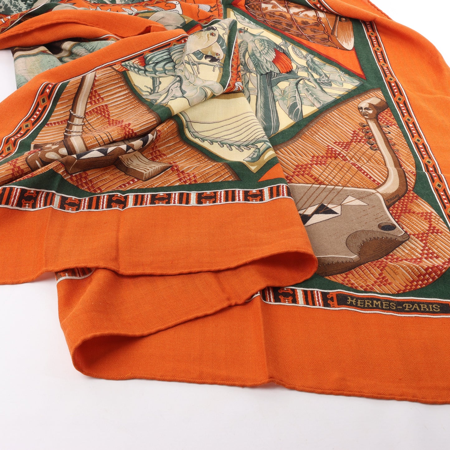 Hermès Carré Geant "Au Son du Tam" Cashmere and Silk Scarf in Orange