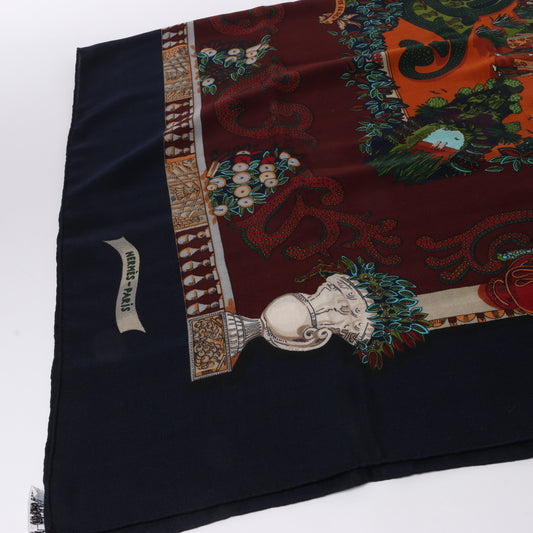 Hermès Carré Geant "LE PARADIS DU ROY" Cashmere & Silk Scarf in Navy
