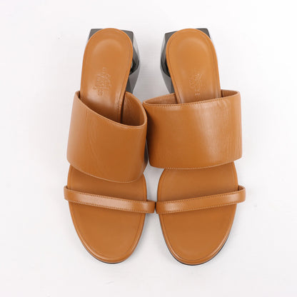 HERMES Cornelia Leather Sandals in Brown, Size 39 EU