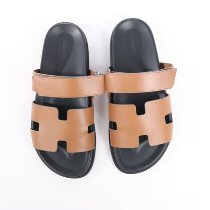 HERMES Cypre Ledersandalen mit braunem Klettverschluss, Größe 42 EU