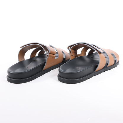 HERMES Cypre Ledersandalen mit braunem Klettverschluss, Größe 42 EU