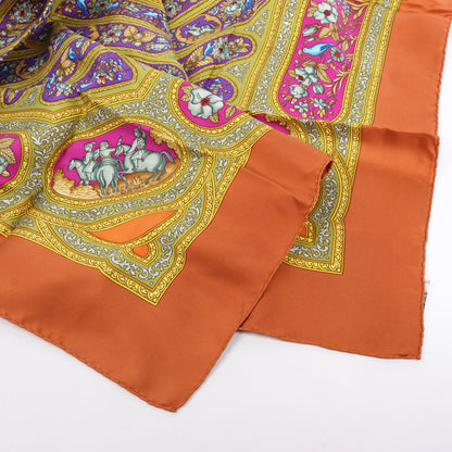 Hermès Carré 90 "QALAMDAN" 100% Silk Scarf in Orange