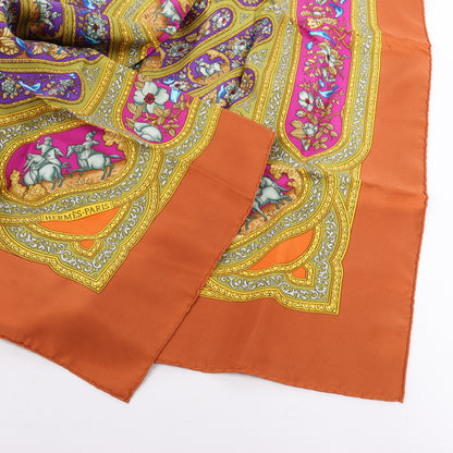 Hermès Carré 90 "QALAMDAN" 100% Silk Scarf in Orange
