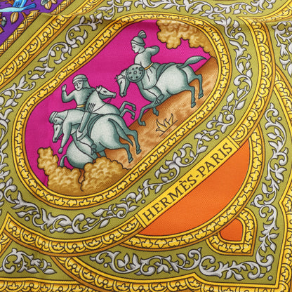 Hermès Carré 90 "QALAMDAN" 100% Silk Scarf in Orange