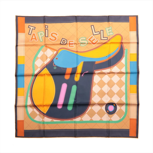 Mouchoir en soie Hermès Carré 90 Double Face "Tapis de Selle" en Multicolore