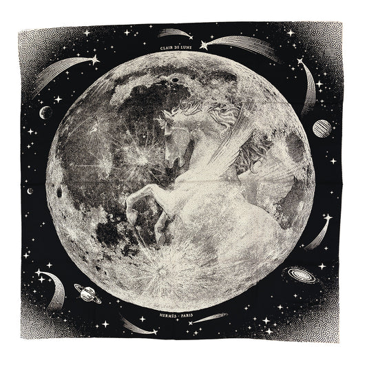 Hermès Carré 140 "CLAIR DE LUNE" 100% Silk Scarf in Black x White