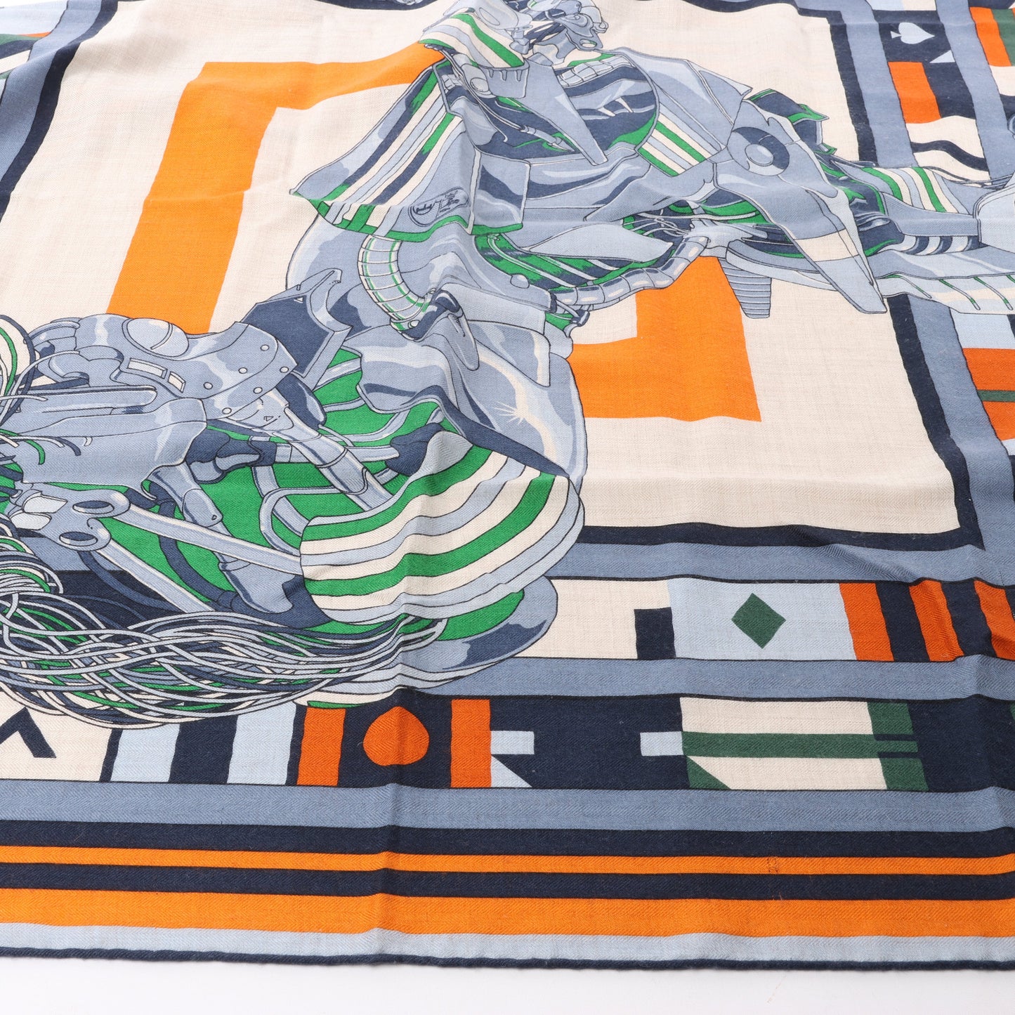 Hermès Carré 100 „ROBOCABAR“ Kaschmir- und Seidenschal in Blau x Orange
