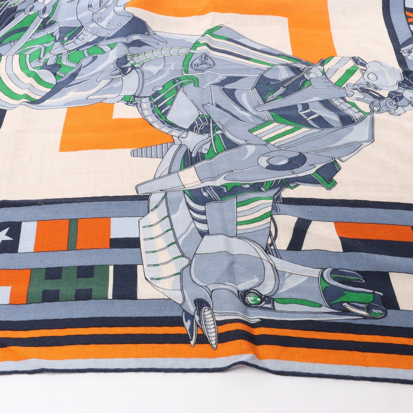 Hermès Carré 100 „ROBOCABAR“ Kaschmir- und Seidenschal in Blau x Orange