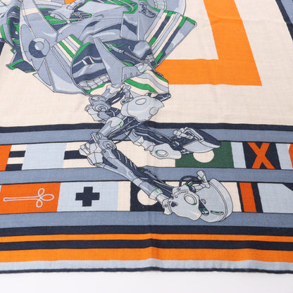 Hermès Carré 100 „ROBOCABAR“ Kaschmir- und Seidenschal in Blau x Orange