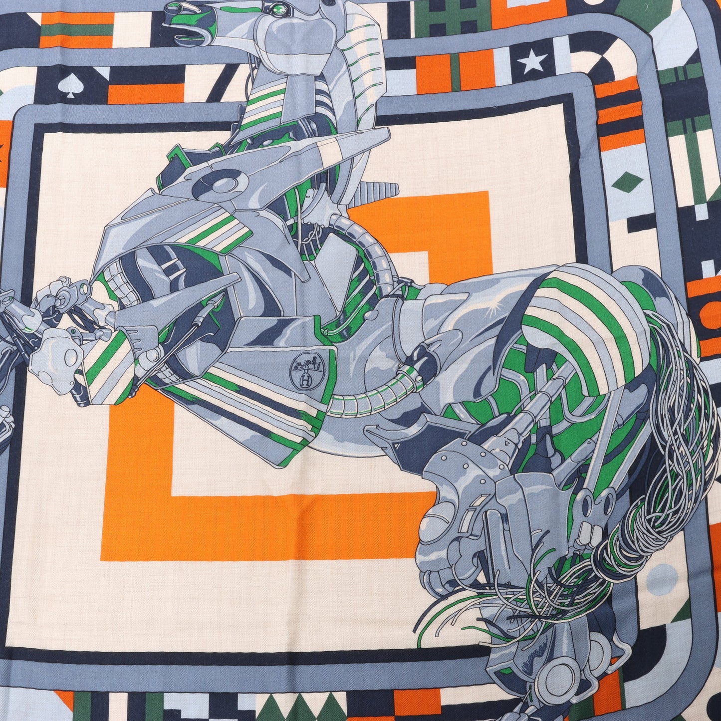 Hermès Carré 100 „ROBOCABAR“ Kaschmir- und Seidenschal in Blau x Orange