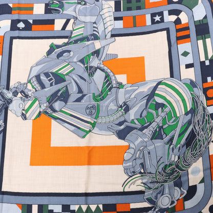 Hermès Carré 100 „ROBOCABAR“ Kaschmir- und Seidenschal in Blau x Orange